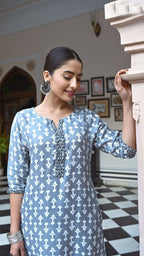 Aayaa Pure Muslin printed Kurti & Pant - Grey sky