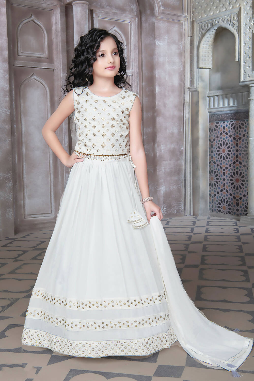 Kids Wedding Designer Grey Georgette Lehenga Choli - Aaradhna