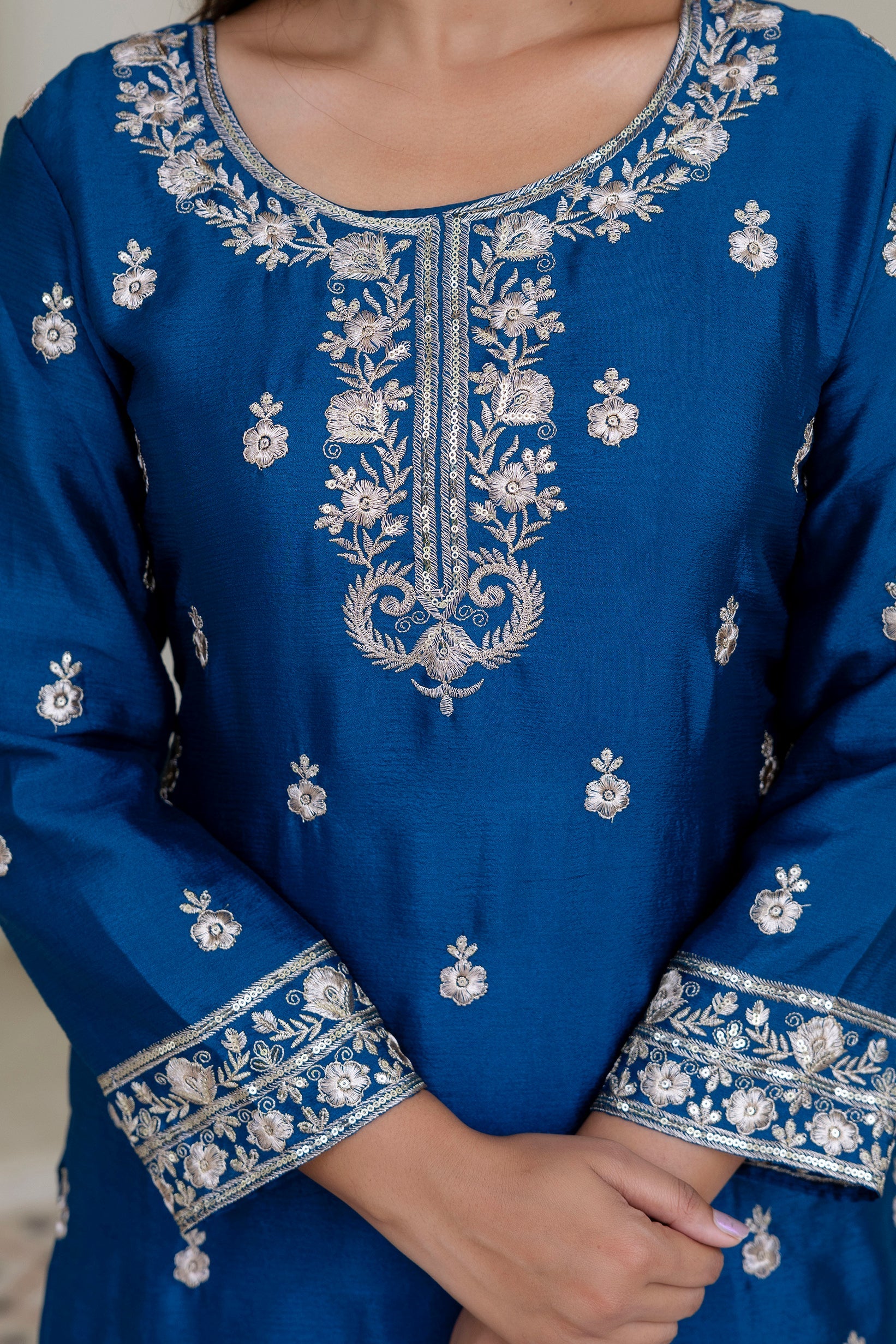 Lehenga Mart Designer Chinon Ready to wear Kurta Palazzo Dupatta for Women - Blue