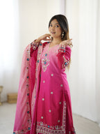 Lehenga Mart Designer Chinon Sharara Suit Dupatta for Women - pink - Distacart
