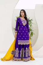Lehenga Mart Designer Chinon Ready to wear Kurta Palazzo Dupatta for Women - Purple