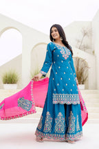 Lehenga Mart Designer Chinon Ready to wear Kurta Palazzo Dupatta for Women - Sky blue