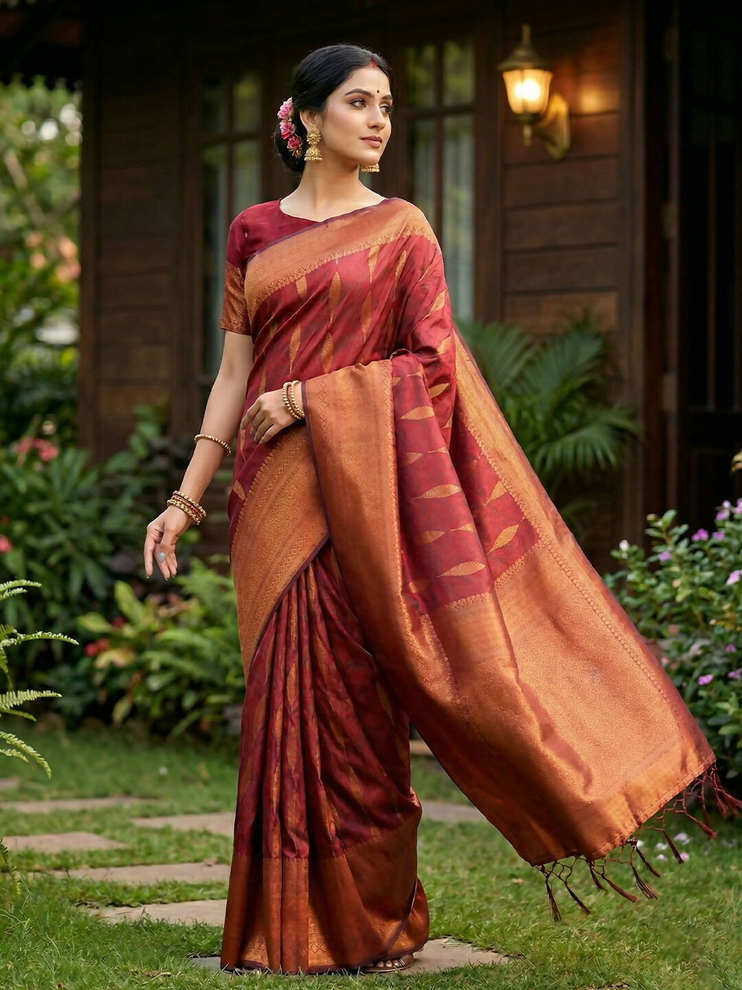 Shree Shyam Fashion Maroon Silk Blend Saree - Distacart