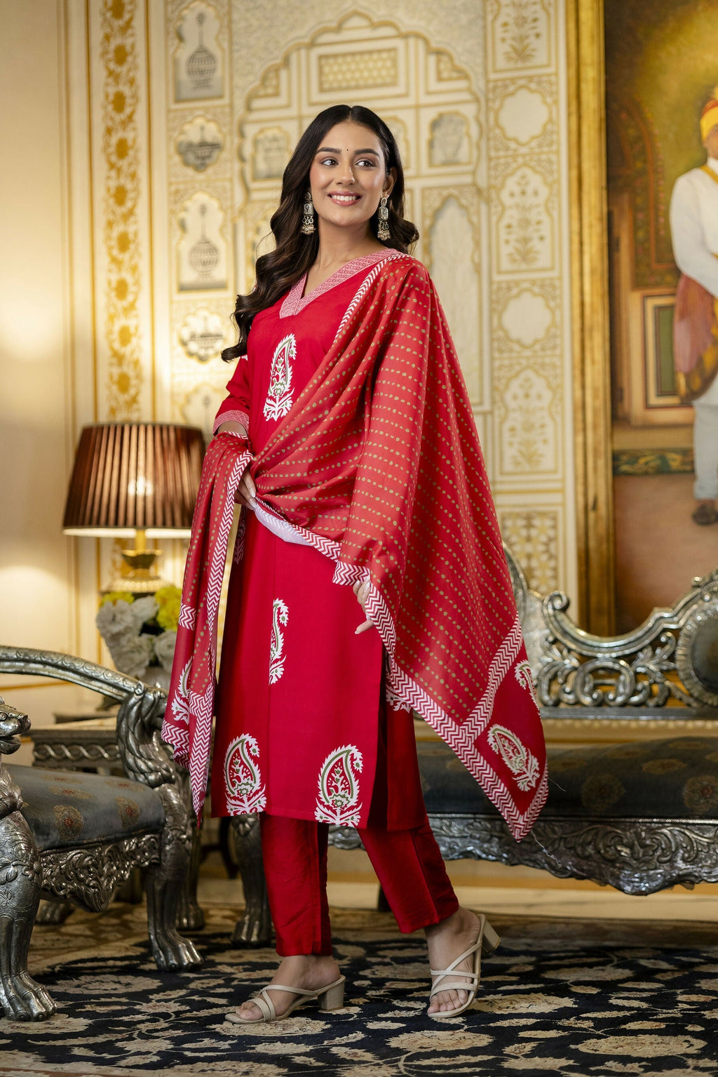 The52 Women's Beautiful Rayon Fabric Printed Work Straight Kurta Pant and Dupatta Set - Distacart
