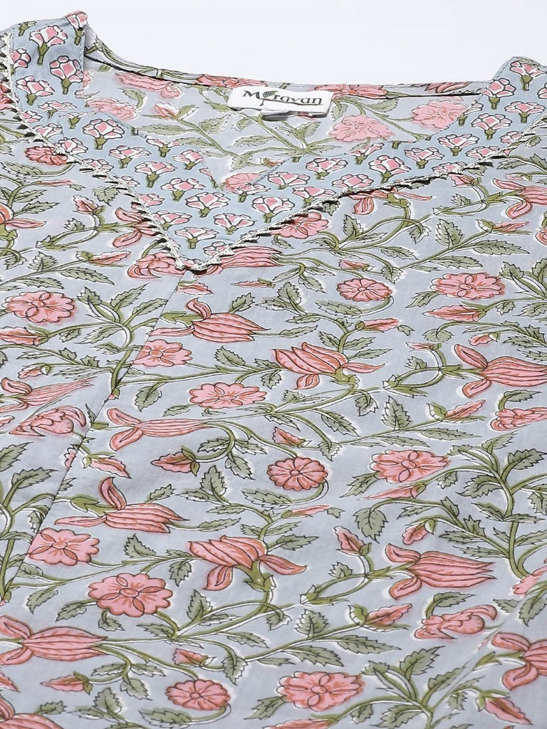 Miravan Women's Cotton Floral Printed Straight Kurta Palazzo 