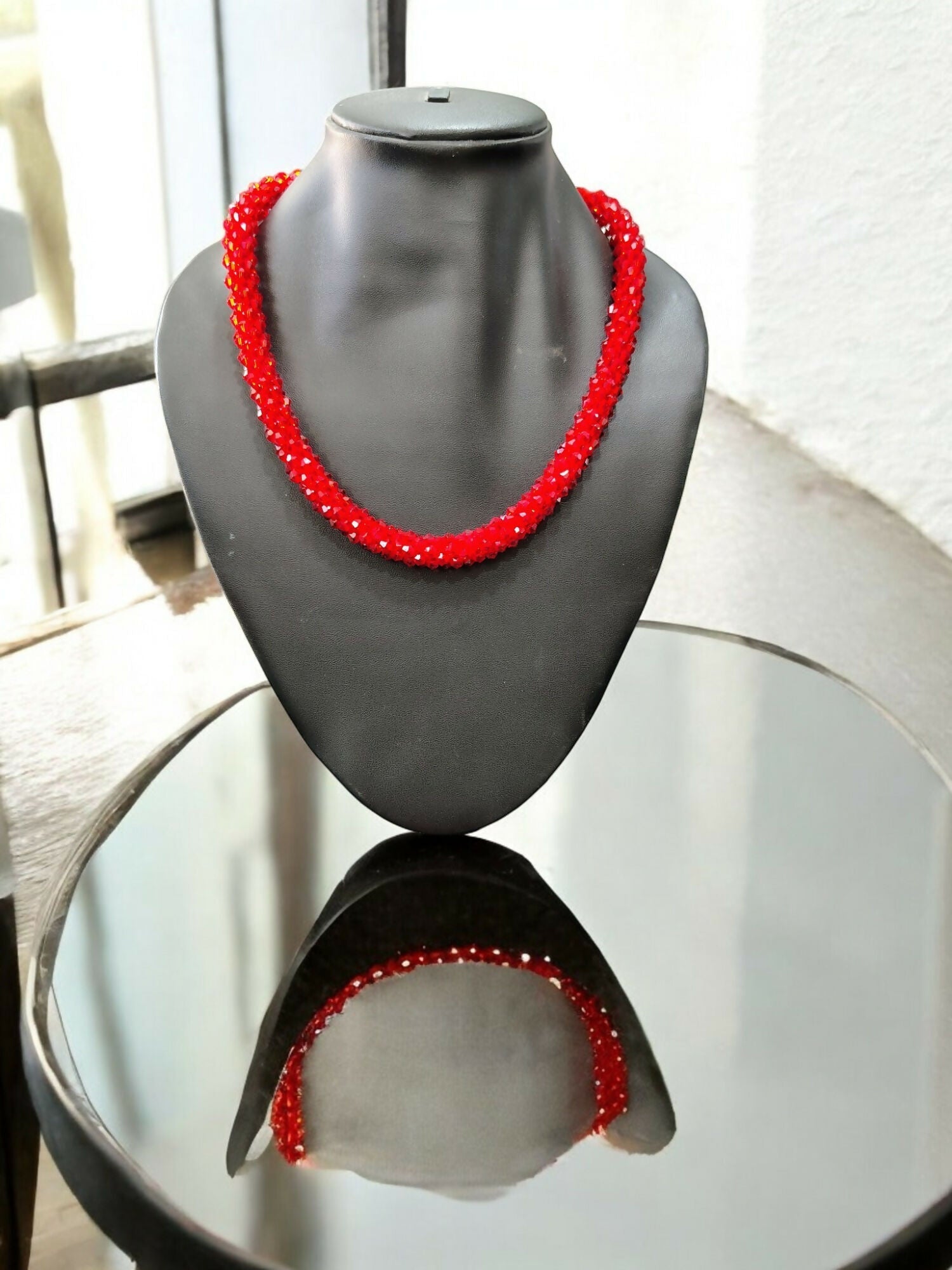 Inhanns Noor-E-Jalwa – Handmade Crystal Bead Necklace -Adjustable - Red Only Necklace