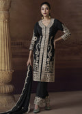 Vegaa Fashion Black Chinon Silk Embroidered Designer Palazzo Suit - Distacart