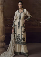 Vegaa Fashion Off White Chinon Silk Embroidered Designer Palazzo Suit - Distacart