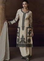 Vegaa Fashion Off White Chinon Silk Embroidered Designer Palazzo Suit - Distacart