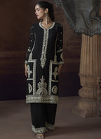 Vegaa Fashion Black Chinon Silk Embroidered Designer Palazzo Suit - Distacart
