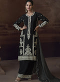 Vegaa Fashion Black Chinon Silk Embroidered Designer Palazzo Suit - Distacart