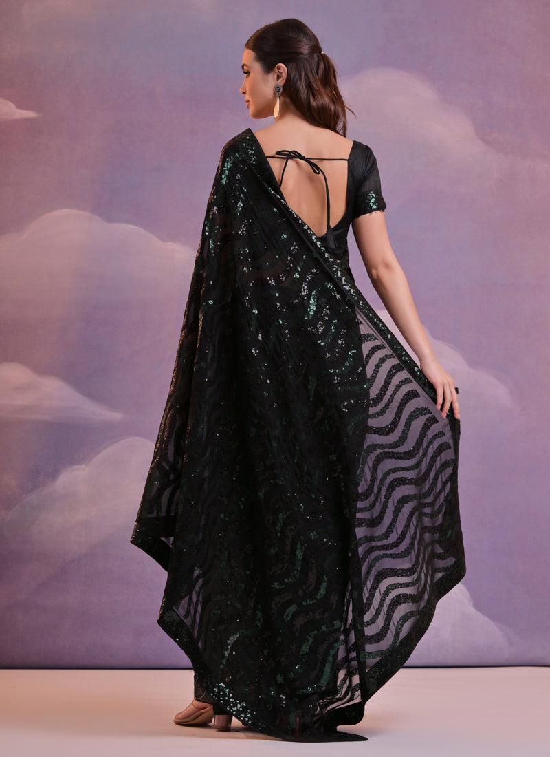 Vegaa Fashion Black Soft Georgette Leriya Sequence Work Saree - Distacart