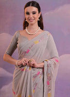 Vegaa Fashion Beige Soft Georgette Sequence Work Saree - Distacart