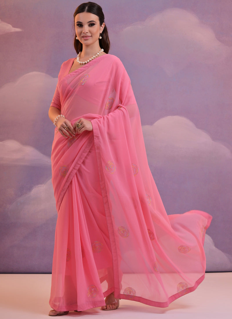 Vegaa Fashion Pink Soft Georgette Sequence Work Saree - Distacart