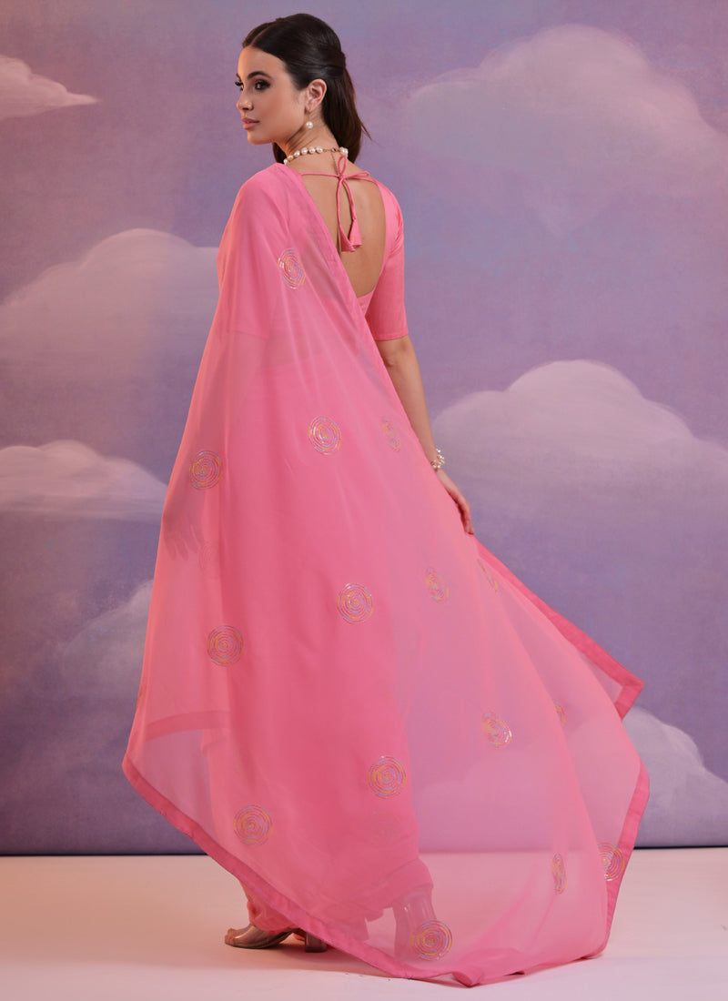 Vegaa Fashion Pink Soft Georgette Sequence Work Saree - Distacart