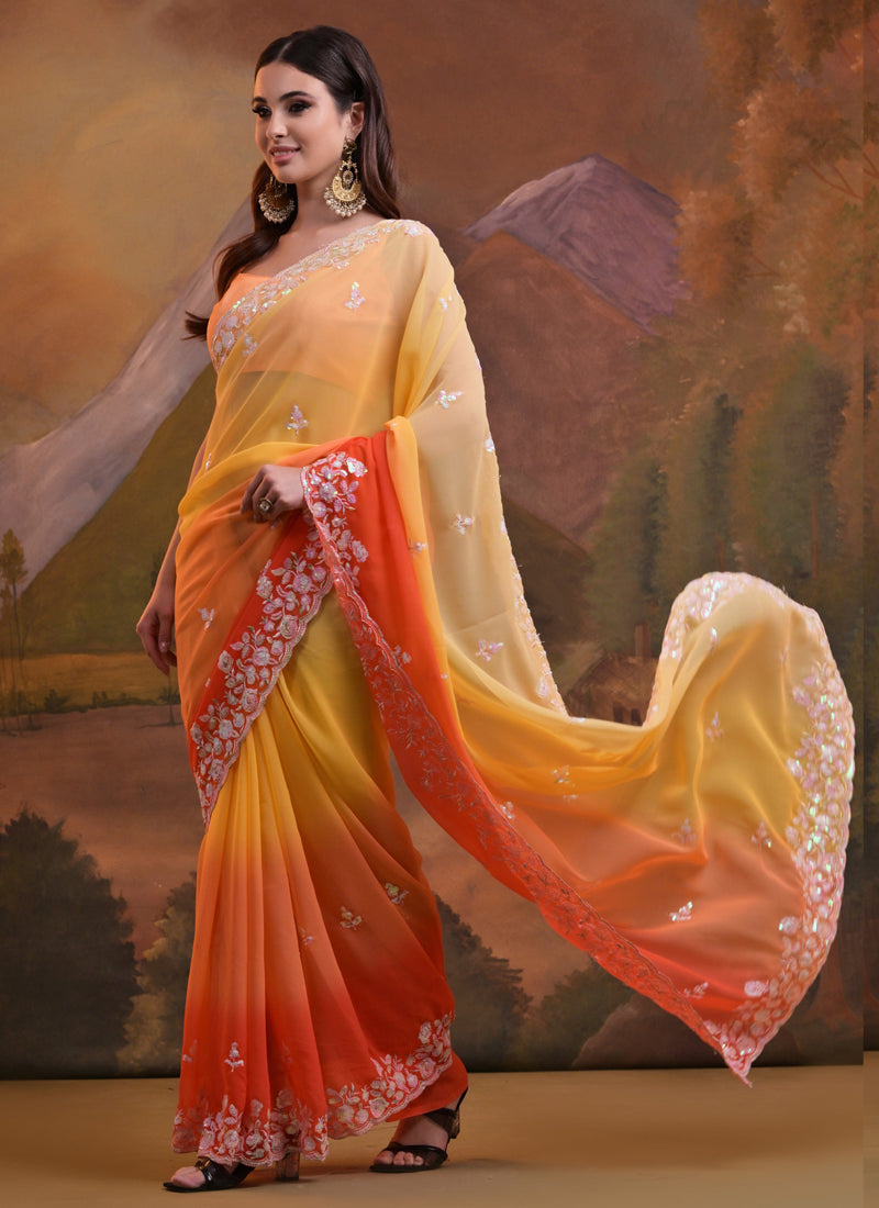 Vegaa Fashion Yellow Soft Georgette Sequence Work Saree - Distacart