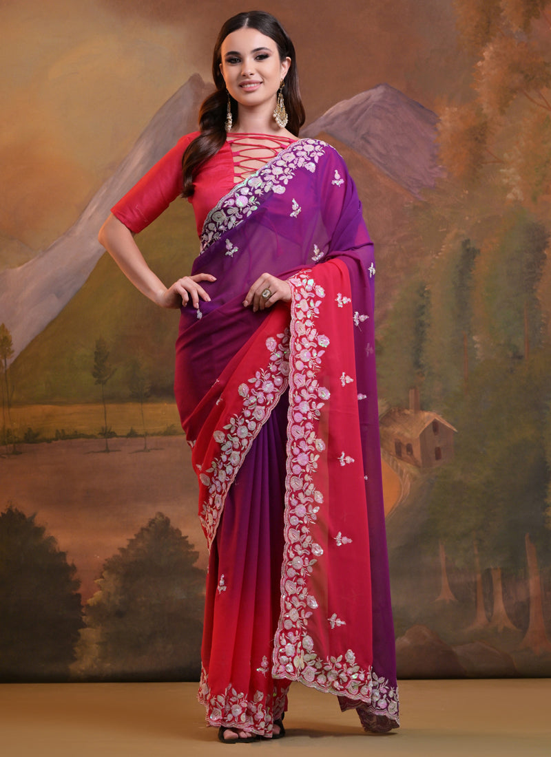 Vegaa Fashion Purple Soft Georgette Sequence Work Saree - Distacart