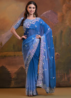 Vegaa Fashion Royal Blue Soft Georgette Sequence Work Saree - Distacart