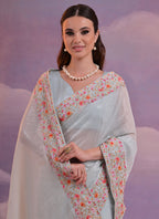 Vegaa Fashion Light Grey Soft Georgette Sequence Flower Work Saree - Distacart