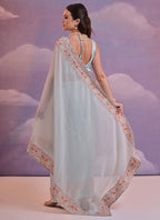 Vegaa Fashion Light Grey Soft Georgette Sequence Flower Work Saree - Distacart