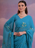 Vegaa Fashion Blue Soft Georgette Sequence Flower Work Saree - Distacart