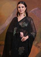Vegaa Fashion Black Soft Georgette Sequence Work Saree - Distacart