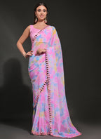 Vegaa Fashion Light Pink Georgette Prizam Print Mirror Work Saree - Distacart