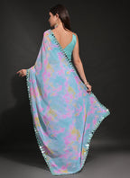 Vegaa Fashion Light Blue Georgette Prizam Print Mirror Work Saree - Distacart
