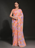 Vegaa Fashion Orange Georgette Prizam Print Mirror Work Saree - Distacart