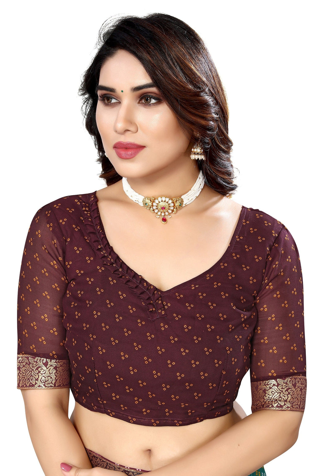 Vamika Brown Georgette Printed With Lace Saree - Distacart