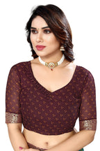 Vamika Brown Georgette Printed With Lace Saree - Distacart