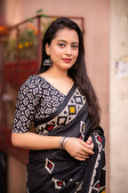 Black Silk Blend Ethnic Motifs Saree with Unstitched Blouse - Hiral Fashion