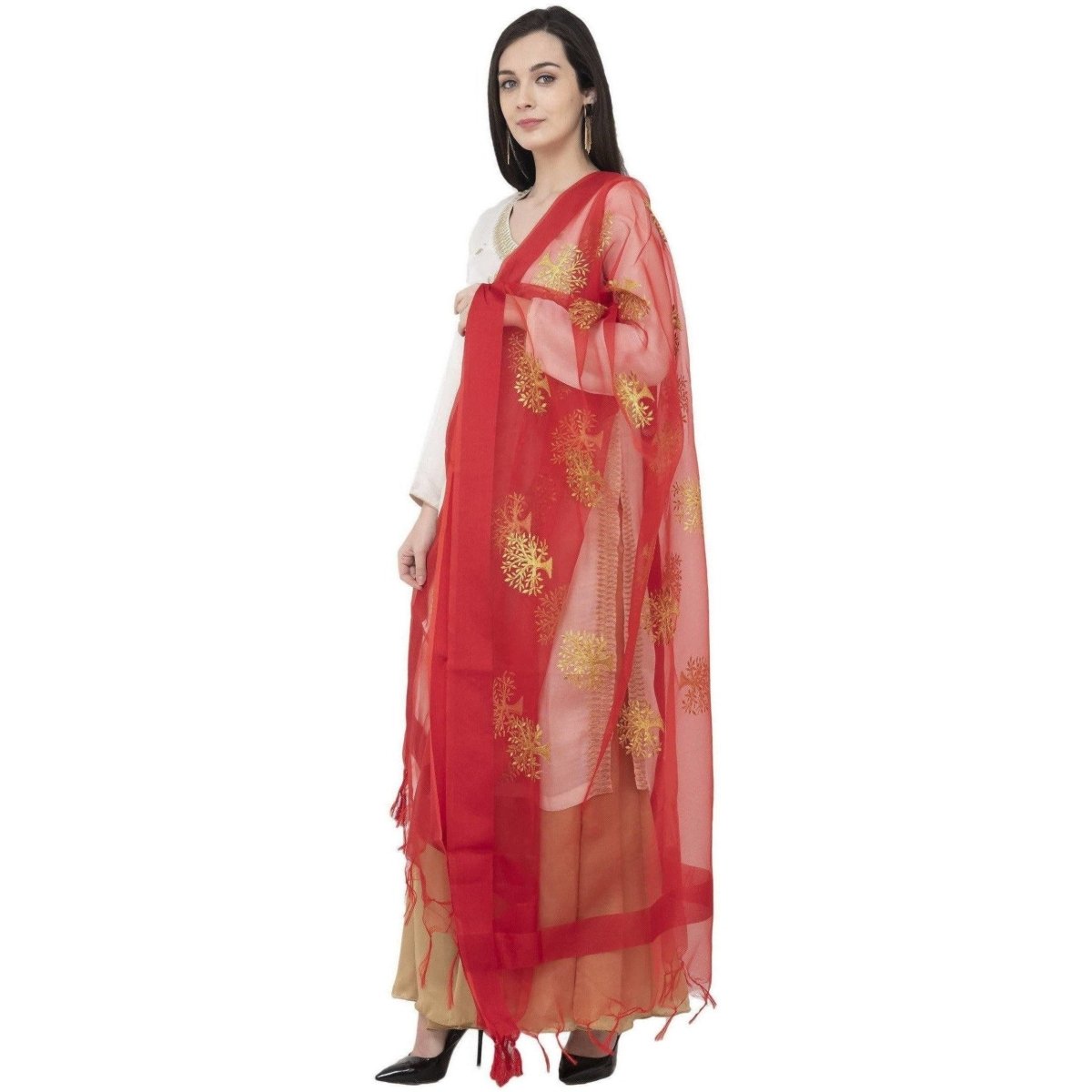 A R SILK TISSUE ZARI EMB. Fancy Dupatta Mehroon Color Dupatta or Chunni