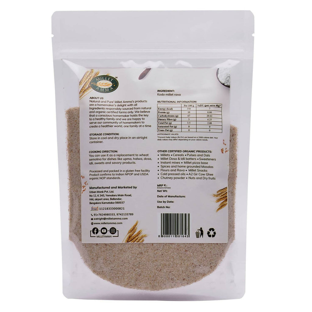 Millet Amma Organic Kodo Millet Rava - Distacart