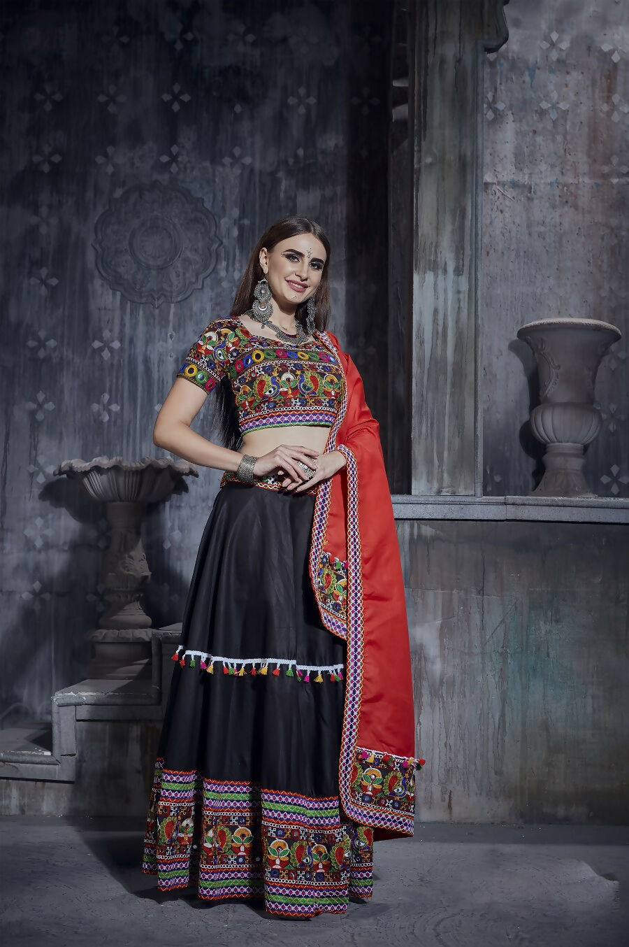 AI Fashion Black Art Silk Designer Navratri Lehenga Choli Collection