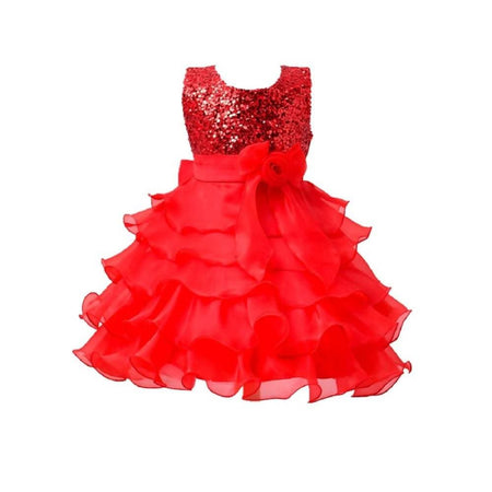 Asmaani Baby Girl's Red Color Satin Knee Length Frock (AS-DRESS-22068)