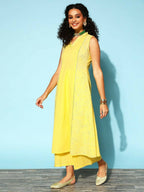 Ahalyaa Women Yellow Colour Cotton Printed Kurta Palazzo Set - Distacart