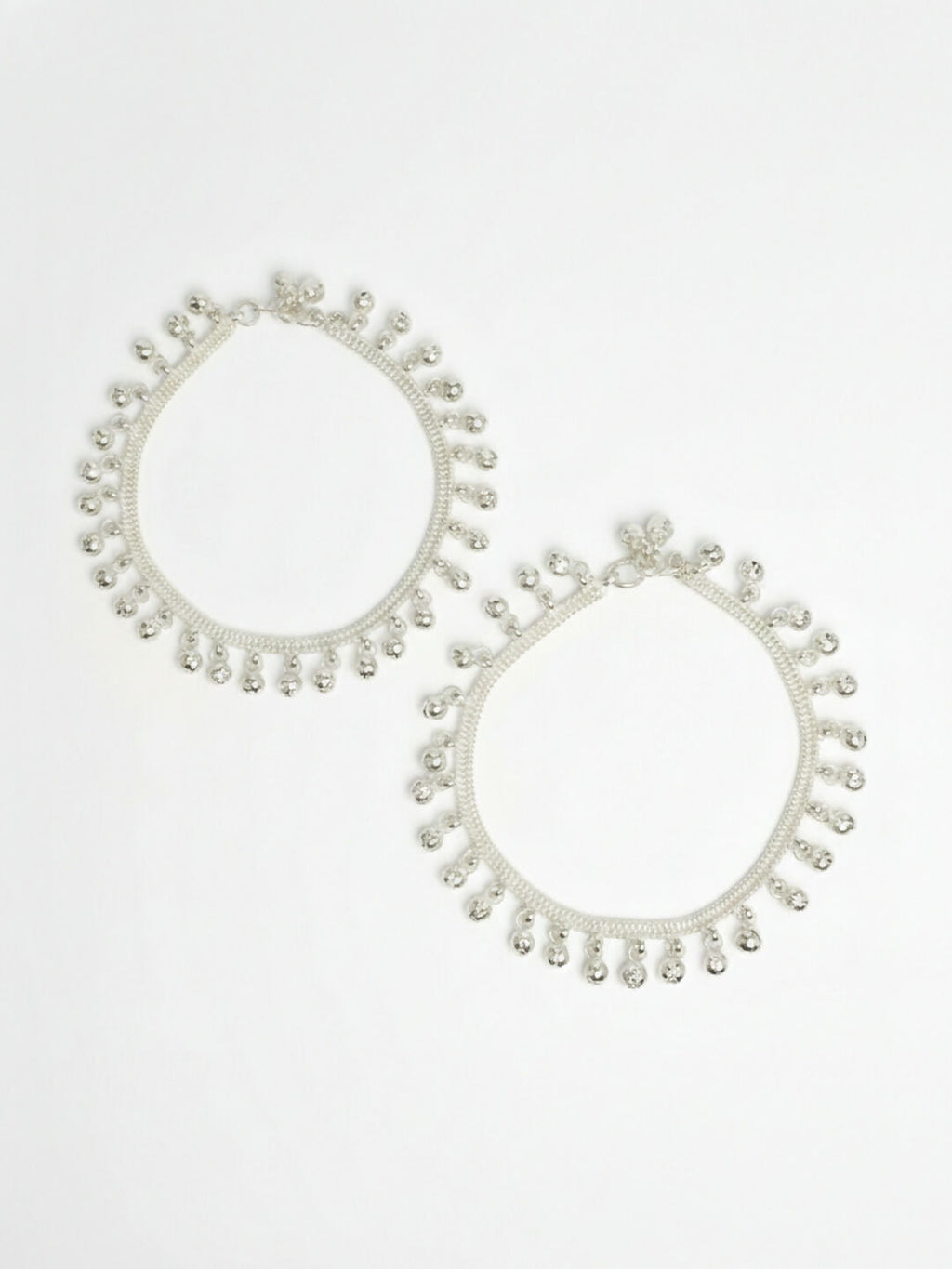 NVR Women Set of 2 Silver Plated Ghunguru Beaded Anklet