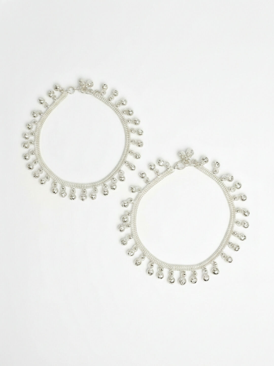 NVR Women Set of 2 Silver Plated Ghunguru Beaded Anklet