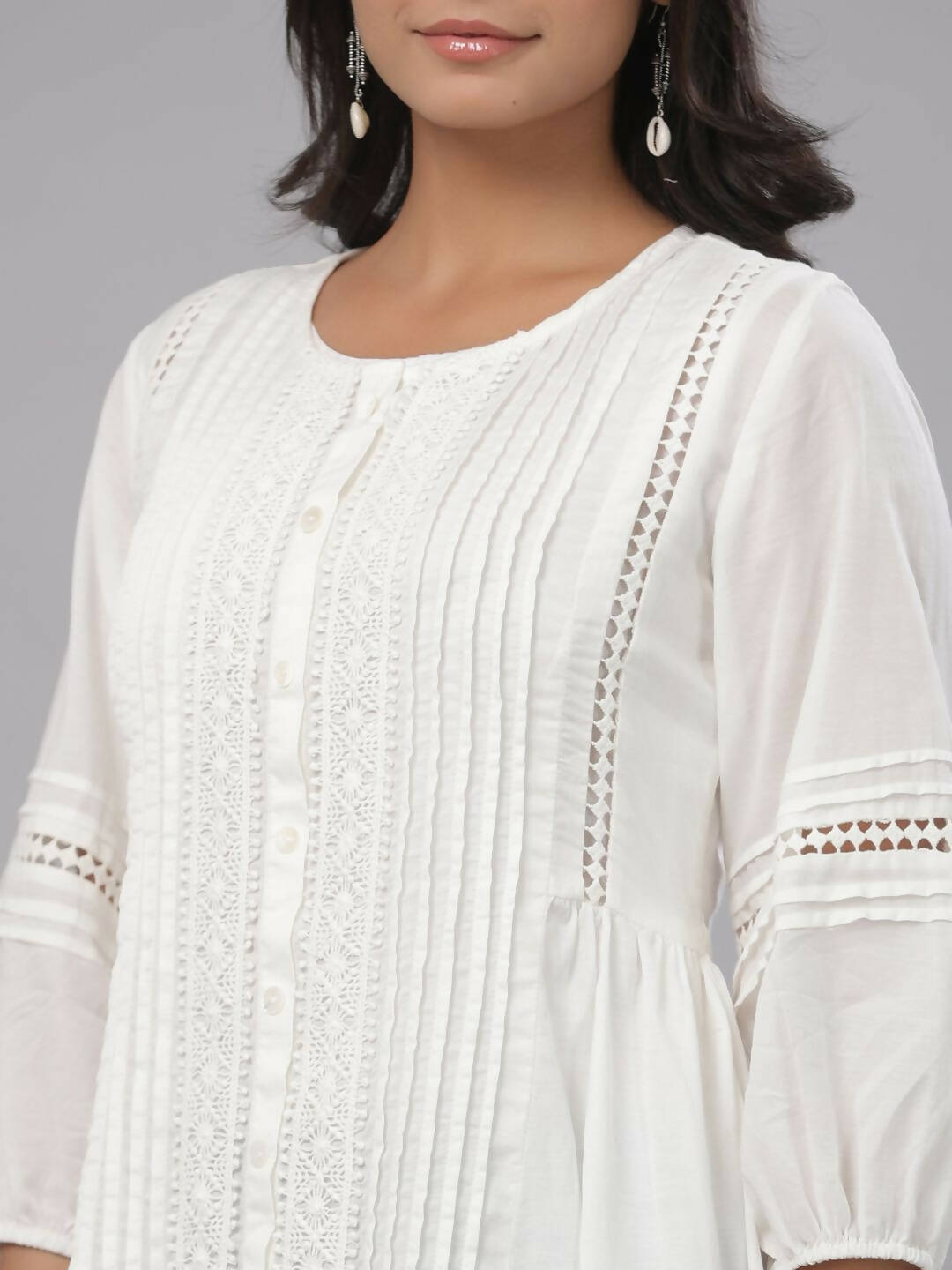 Juniper Women's White Cotton Silk Solid A-Line Kurta - Distacart