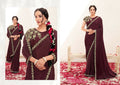 Wine Pure Crepe Silk Handwork Saree with Unstitched Blouse - Norita Varya