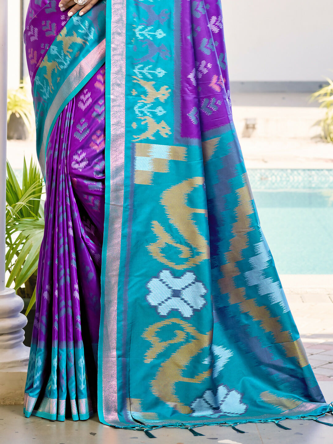Shree Shyam Fashion Pochampalli Silk Violet Saree - Distacart