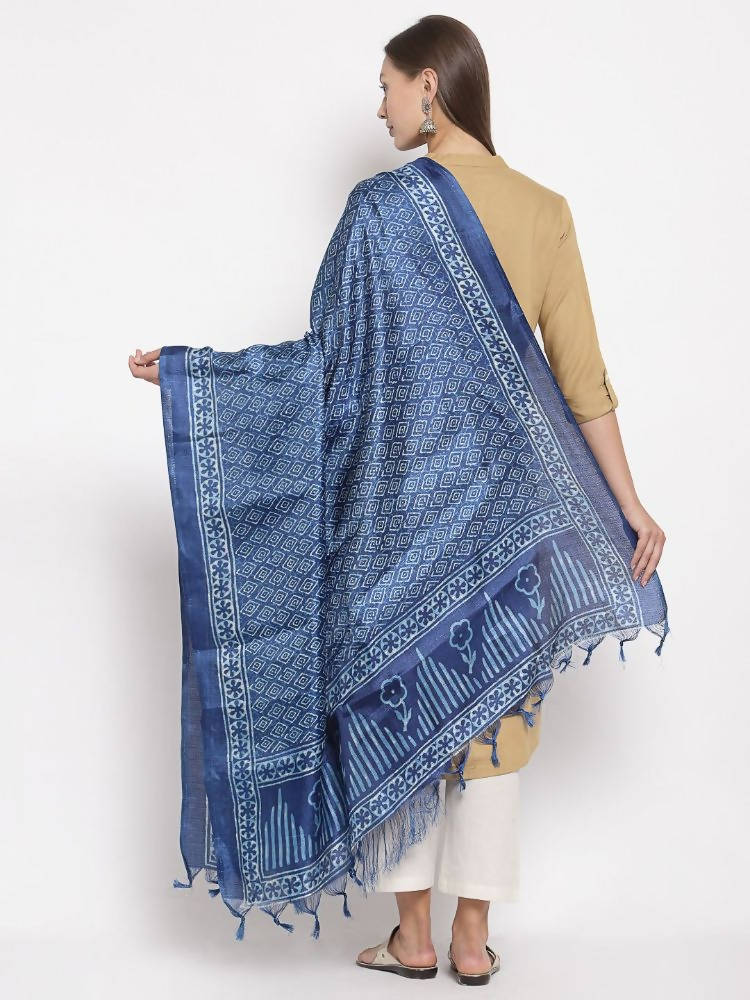Myshka Women's Blue Cotton Print Casual Dupatta