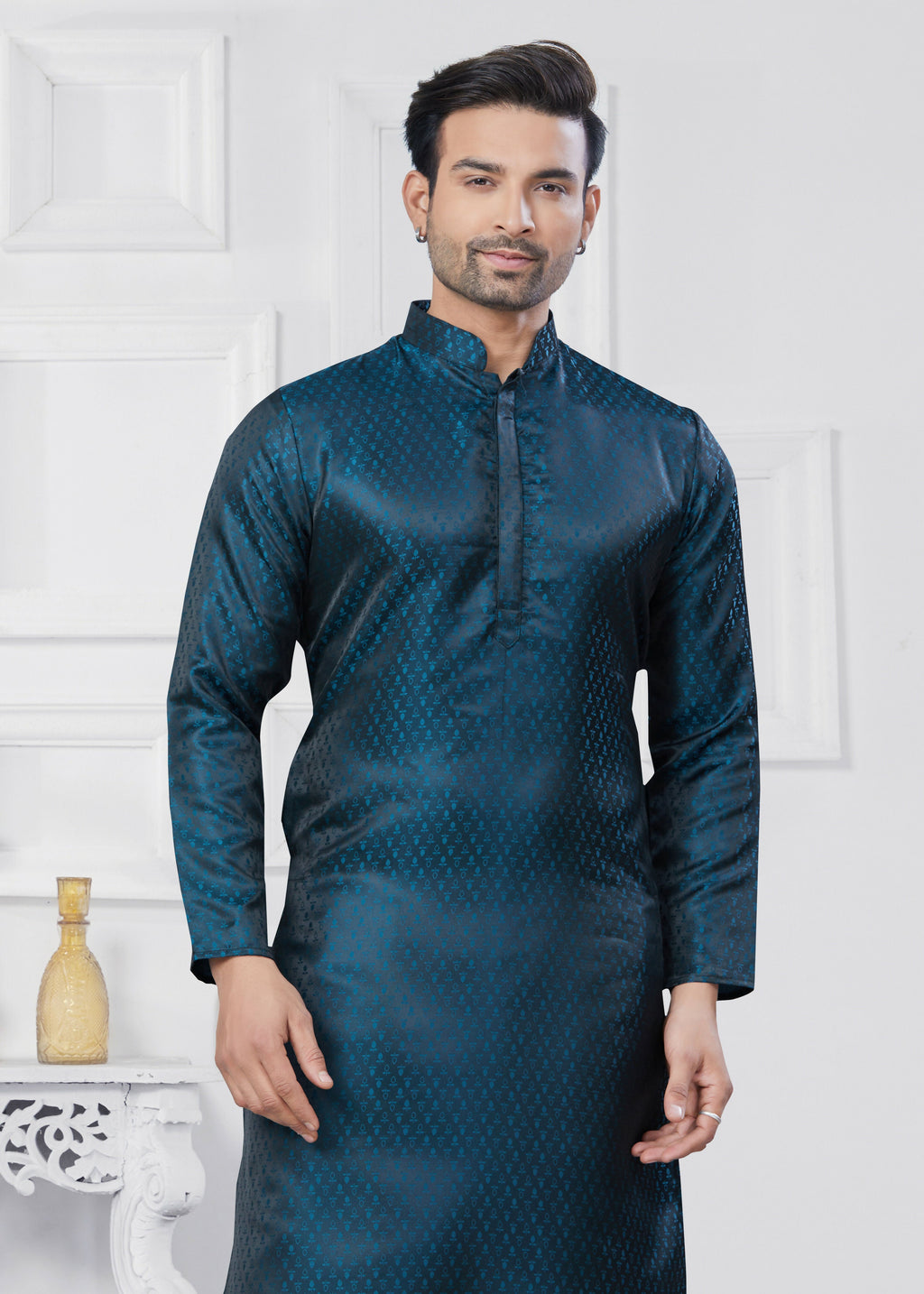 Joban Fashion Men's Jacquard Silk Rama Printed Kurta Pyjama set