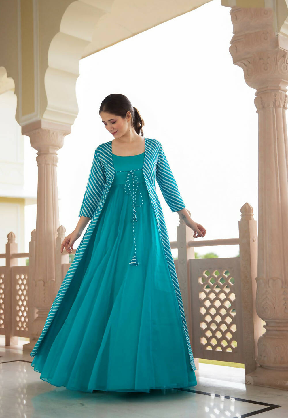 Partywear Designer Digital print Sky Pure Georgette Gown - Anbazaar - Distacart