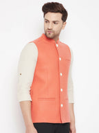 Even Apparels Orange Wool Men Woven Nehru Jacket - Distacart