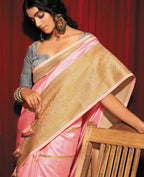 Pink Silk Striped Pattren Saree With Unstitched Blouse Piece - Zyanya