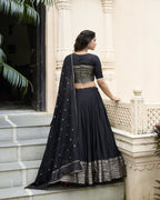 Lorenvalley Black Pure Chanderi Plain With Zari Weaving Work Border Lehenga Choli