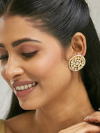 Nuyug 22K Gold-Plated Elegant Kundan Stone Studded & Pearl Beaded Disc Studs - Distacart