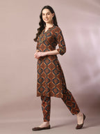 Myshka Women's Multi Printed Cotton Straight Party Kurta Set